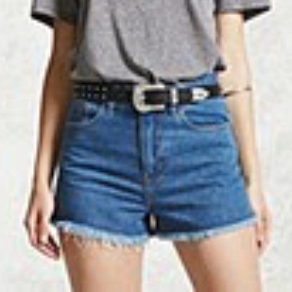 Frayed High Waisted Denim Shorts
